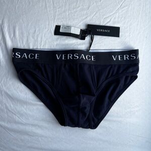 BNWT Authentic Versace Mens Briefs Underwear Navy Blue Logo Size 5 Medium
